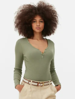 Body Façon T-shirt Boutonné à Manches Longues|Primark Sale