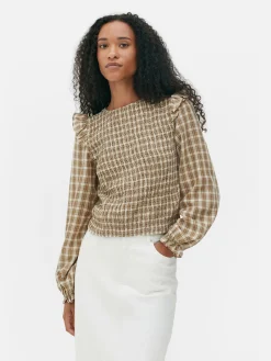 Chemisier Froncé à Carreaux Et Manches Longues|Primark Clearance