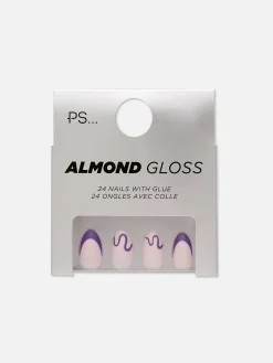 Faux Ongles Brillants à Motif Tourbillon En Amande PS...|Primark Clearance