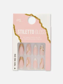 Faux Ongles Pointus Glossy à Motif Tourbillons PS...|Primark