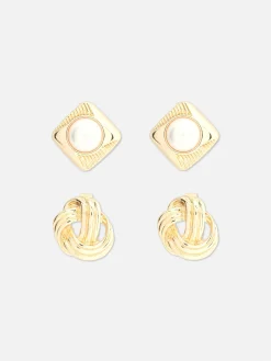 Lot De 2 Clous D'oreilles Nœud Et Fausse Perle|Primark Outlet