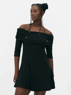 Mini Robe Patineuse à Encolure Bateau Repliée|Primark Discount