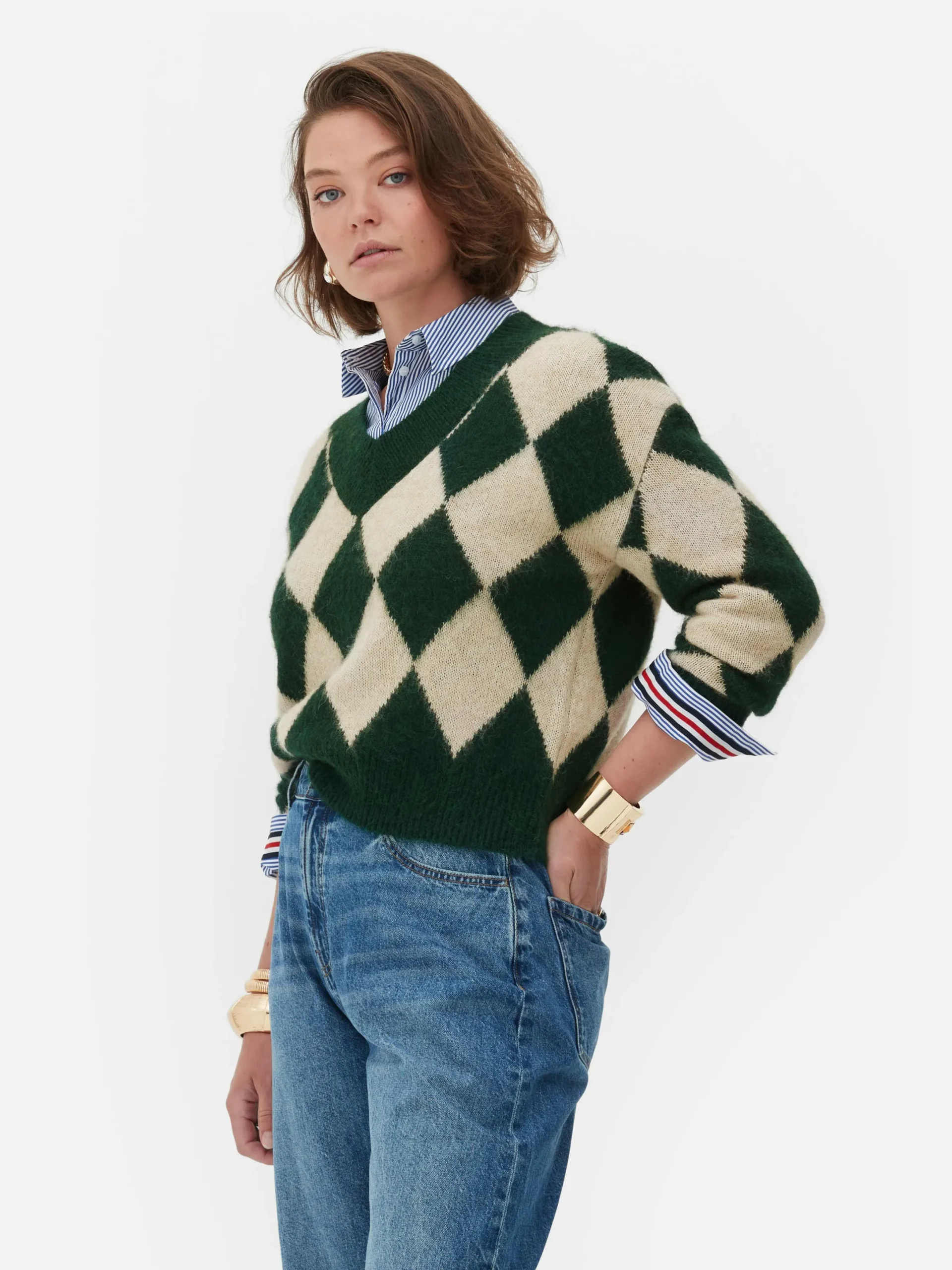 Pull En Maille à Col En V Et Motif Losanges Rita Ora|Primark Best