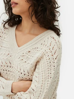 Pull En Maille Pointelle à Col En V|Primark New