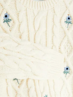 Pull En Maille Torsadée à Fleurs Brodées|Primark Discount