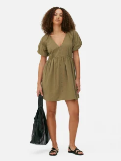 Robe à Smocks, Manches Bouffantes Et Col En V|Primark Sale