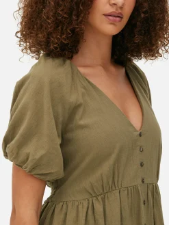 Robe à Smocks, Manches Bouffantes Et Col En V|Primark Sale