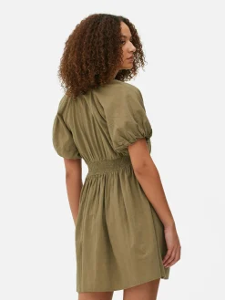 Robe à Smocks, Manches Bouffantes Et Col En V|Primark Sale