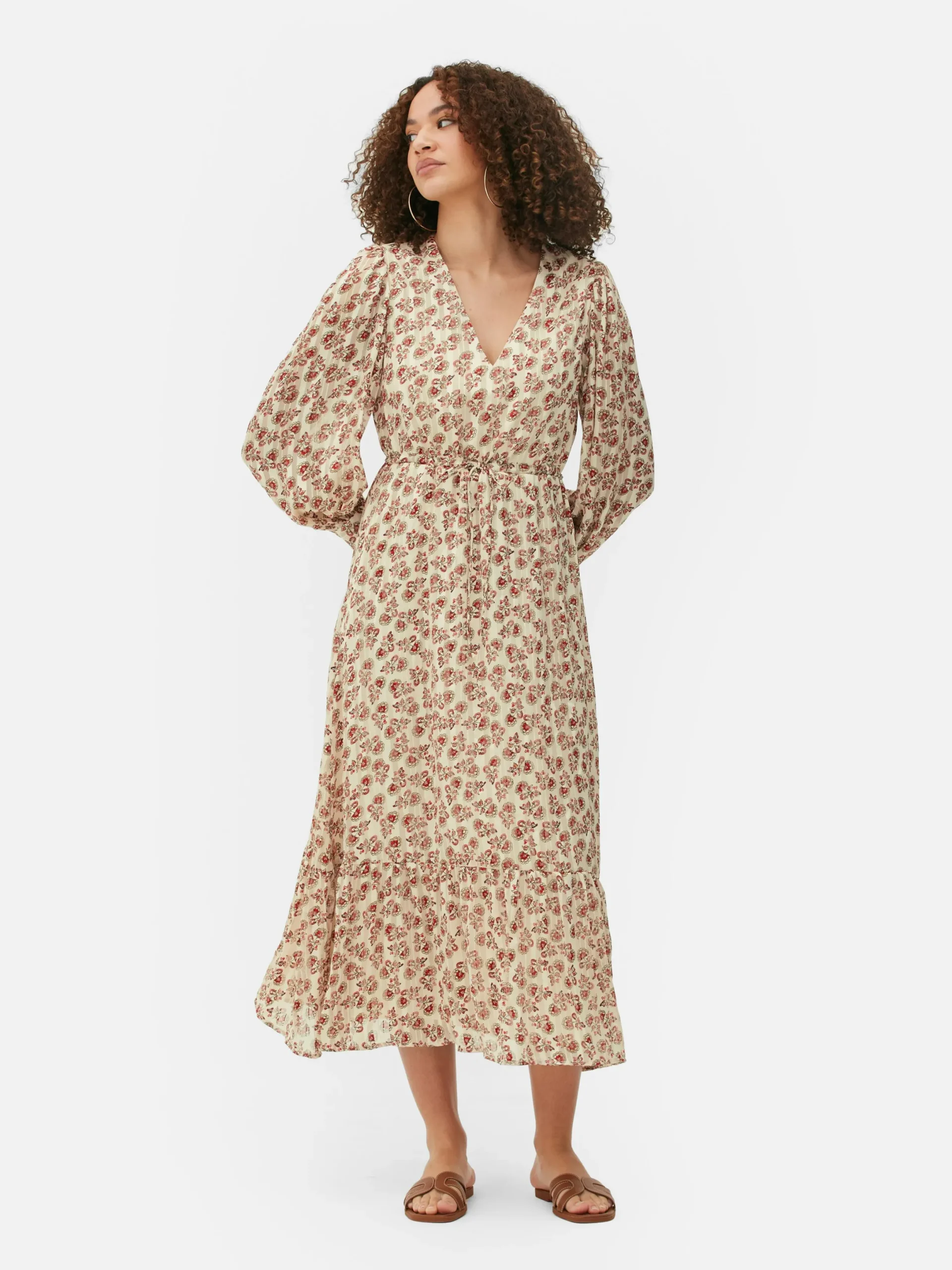 Robe Mi-longue Boho à Col En V|Primark Clearance