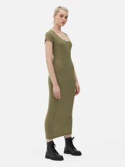 Robe Mi-longue Côtelée Et Décolletée|Primark Online