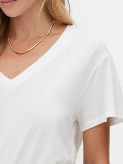 T-shirt à Col En V En Coton Mélangé|Primark New