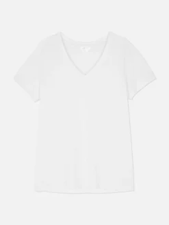 T-shirt à Col En V En Coton Mélangé|Primark New