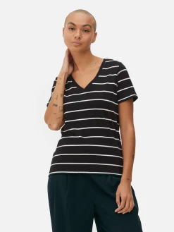 T-shirt Rayé à Col En V|Primark Outlet