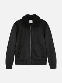 Veste En Suédine à Col Effet Mouton Retourné|Primark Online